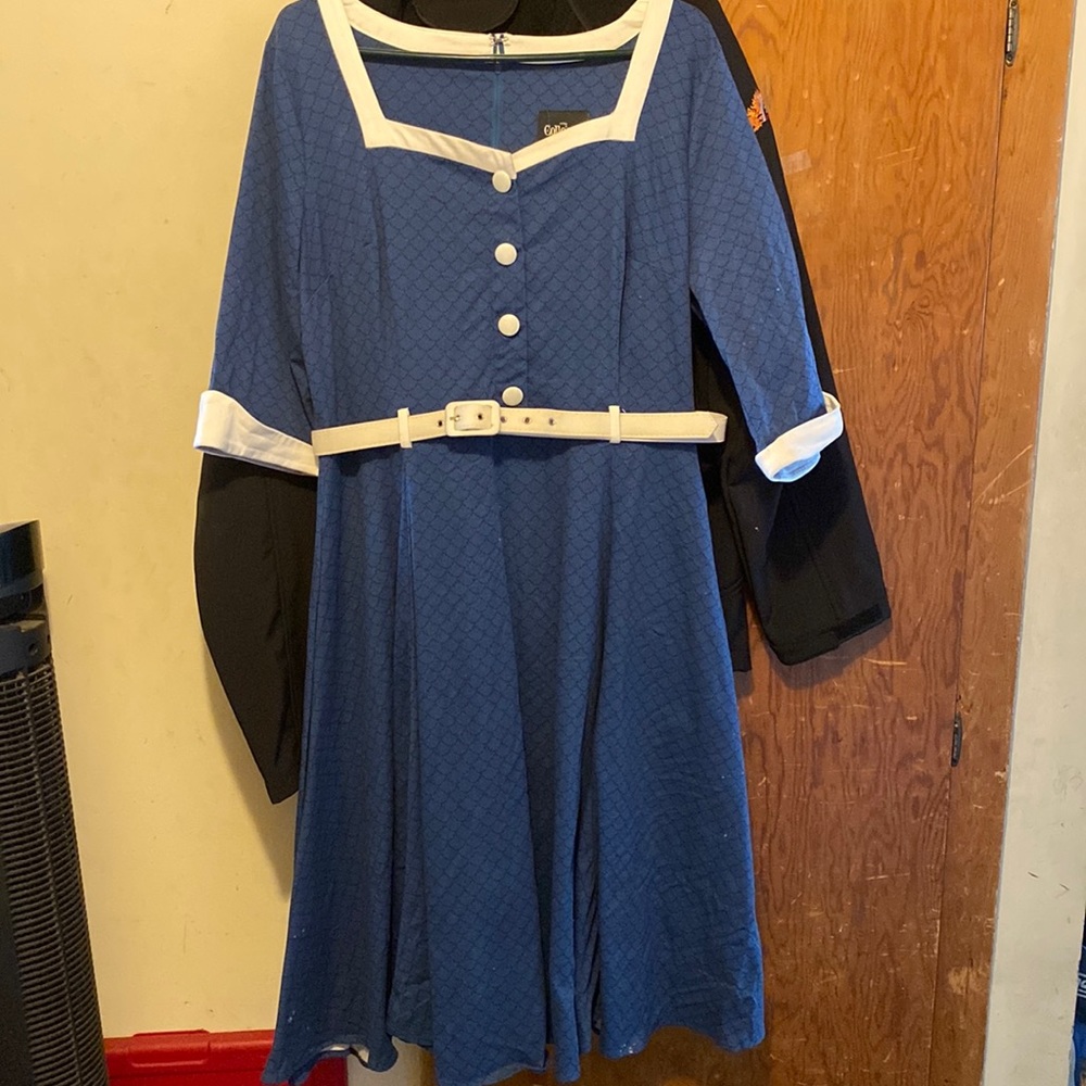Collectif Blue Dress with White Accents